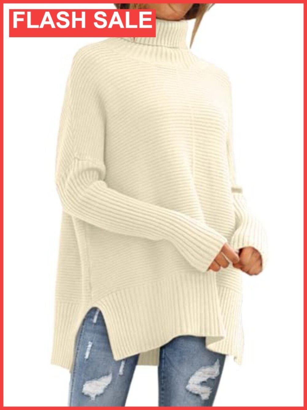 Oversized Turtleneck Batwing Sleeve Pullover Sweater Chunky Knit Tunic